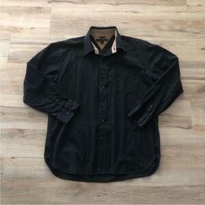 Tommy Hilfiger Men's Black Button-Up Shirt with Contrast Collar